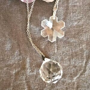 Set 2 glass prism necklaces sun catcher snowflake multi faceted 1980s silver
